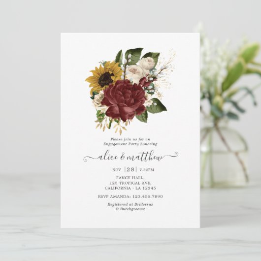 Rustikaler Herbst - florale Engagement Party Einladung (Stehend Vorderseite)
