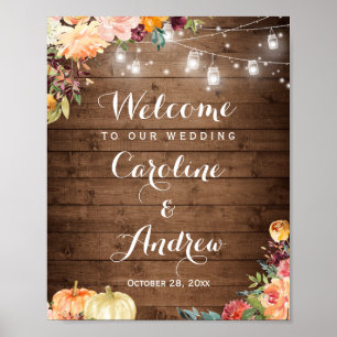 Rustikaler Herbst floraler Mason Jar Lights Hochze Poster
