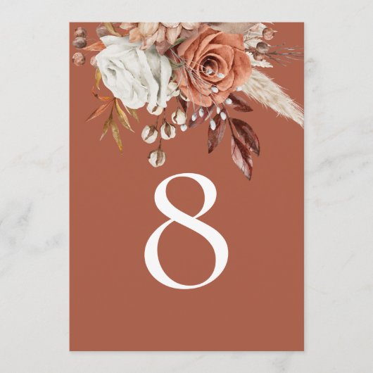Rustikaler Herbst Florals Terrakotta Tischnummer (Vorderseite)