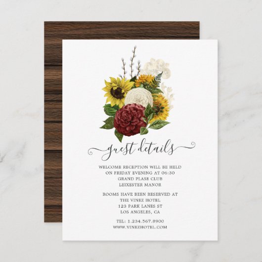 Rustikaler Herbst - Herbst Blumengästen Details Begleitkarte (Vorne/Hinten)