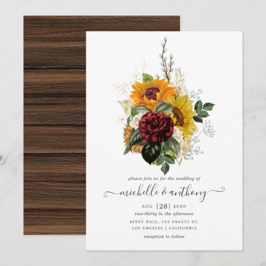 Rustikaler Herbst - Herbst Blumenhochzeit Einladung (Vorne/Hinten)