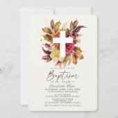Rustikaler Herbst Herbst Blütenweißkreuz Taufe Einladung (Vorderseite)