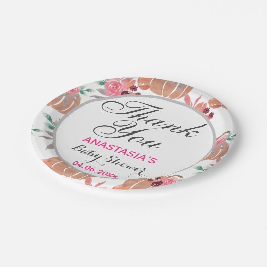 Rustikaler Herbst Herbst Danke Babydusche Pappteller (Schrägansicht)