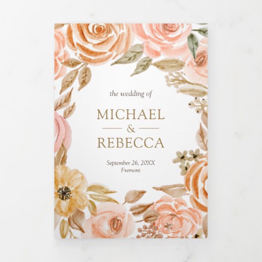 Rustikaler Herbst-Herbst QR-Code Hochzeit Dreifach Gefaltete Einladung (Cover)