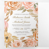 Rustikaler Herbst-Herbst QR-Code Hochzeit Dreifach Gefaltete Einladung (Innen Erste Seite)