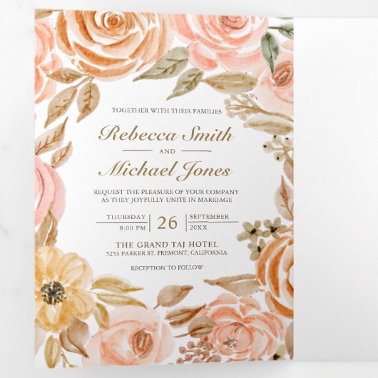 Rustikaler Herbst-Herbst QR-Code Hochzeit Dreifach Gefaltete Einladung (Innen Erste Seite)