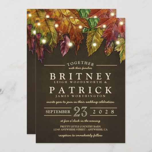 Rustikaler Herbst Herbst verlässt Hochzeitseinladu Einladung (Vorne/Hinten)