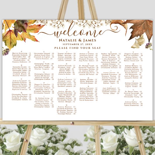 Rustikaler Herbst Hochzeit Alphabetische Sitzplätz Poster