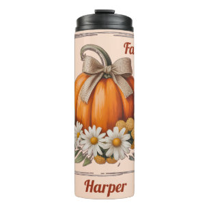 Rustikaler Herbst-Kürbis-Jute-Schleifen-Margeriten Thermosbecher