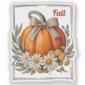 Rustikaler Herbst-Kürbis-Jutebogen-Daisies-Ernte Aufkleber (Vorderseite)