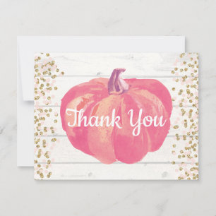 Rustikaler Herbst-Kürbis Rosa Gold Glitter Dankeskarte
