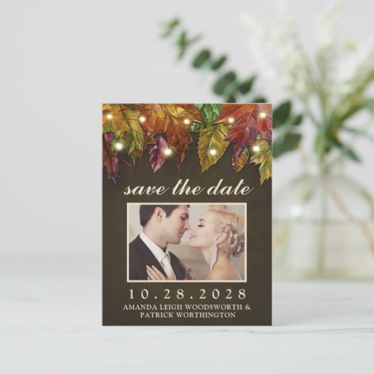 Rustikaler Herbst lässt die Datumskarten im Herbst Ankündigungspostkarte (Stehend Vorderseite)