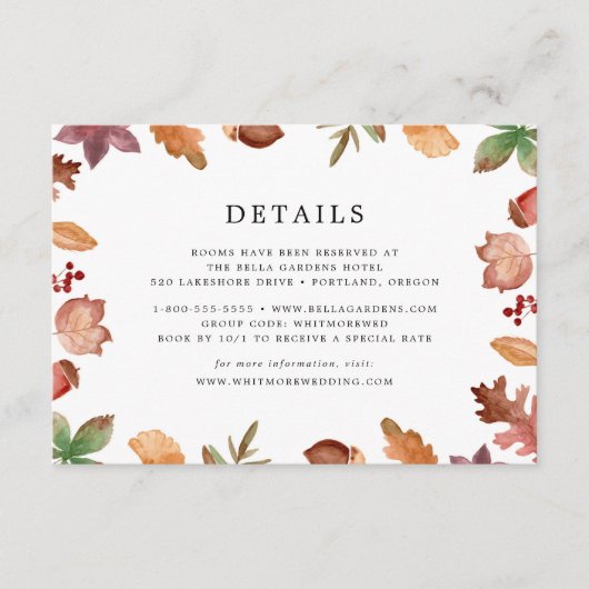 Rustikaler Herbst lässt Hochzeit im Herbst Details Begleitkarte (Vorderseite)