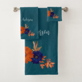 Rustikaler Herbst Orange Navy Blauer Flora Badhandtuch Set (Insitu)