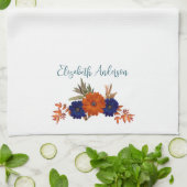 Rustikaler Herbst Orange Navy Blauer Flora Geschirrtuch (Gefaltet)