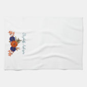 Rustikaler Herbst Orange Navy Blauer Flora Geschirrtuch (Horizontal)