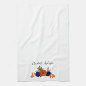 Rustikaler Herbst Orange Navy Blauer Flora Geschirrtuch (Vertikal)