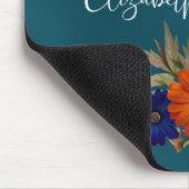 Rustikaler Herbst Orange Navy Blauer Flora Mousepad (Ecke)