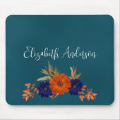 Rustikaler Herbst Orange Navy Blauer Flora Mousepad (Vorne)