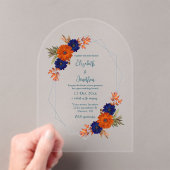 Rustikaler Herbst-Orangen-Navy Blauer Post-Hochzei Acryleinladungen (Insitu (Handheld))