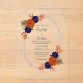 Rustikaler Herbst-Orangen-Navy Blauer Post-Hochzei Acryleinladungen (Vorderseite)