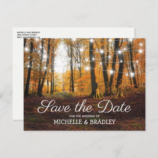 Rustikaler Herbst Save the Date Ankündigungspostkarte (Vorne/Hinten)