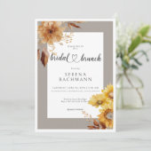 Rustikaler Herbst Sonnenblume Taupe Weißer Brunch Einladung (Stehend Vorderseite)