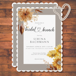 Rustikaler Herbst Sonnenblume Taupe Weißer Brunch Einladung