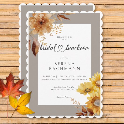 Rustikaler Herbst Sonnenblumen Taupe Weißer Baden  Einladung