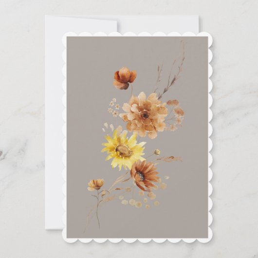 Rustikaler Herbst Sonnenblumen Taupe Weißer Baden  Einladung (Rückseite)