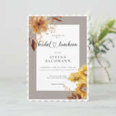 Rustikaler Herbst Sonnenblumen Taupe Weißer Baden  Einladung (Stehend Vorderseite)
