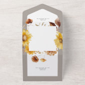 Rustikaler Herbst Sonnenblumen Taupe & Weißes Aben All In One Einladung (Außenbereich)