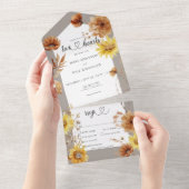 Rustikaler Herbst Sonnenblumen Taupe & Weißes Aben All In One Einladung (Abreißen)