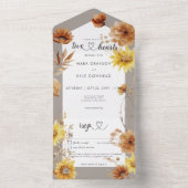 Rustikaler Herbst Sonnenblumen Taupe & White Detai All In One Einladung (Innen Boden)