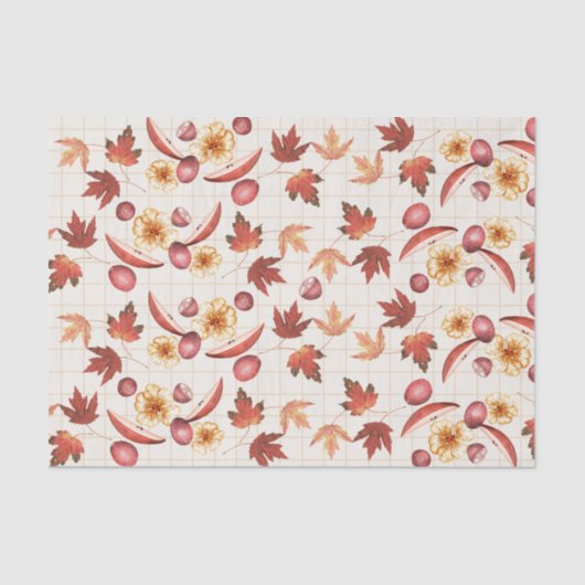 Rustikaler Herbst und Herbstlaube und Cranberries Seidenpapier (Vorderseite)