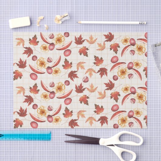 Rustikaler Herbst und Herbstlaube und Cranberries Seidenpapier (Handwerk)