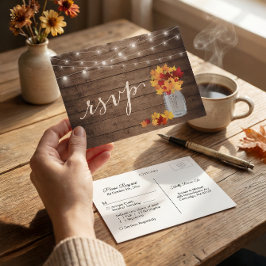 Rustikaler Herbst verlässt Mason Jar String Lights Einladungspostkarte