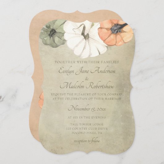 Rustikaler Herbst Weißer Herbst, Orange Pumpkins H Einladung (Vorne/Hinten)