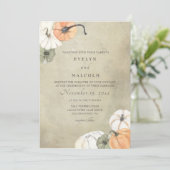 Rustikaler Herbst Weißer Herbst, Orange Pumpkins H Einladung (Stehend Vorderseite)