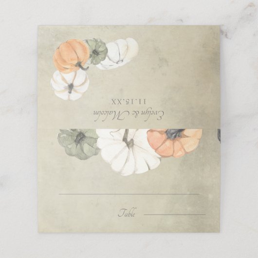 Rustikaler Herbst Weißer Herbst, Orange Pumpkins H Platzkarte (Außenseite Aufgefaltet)