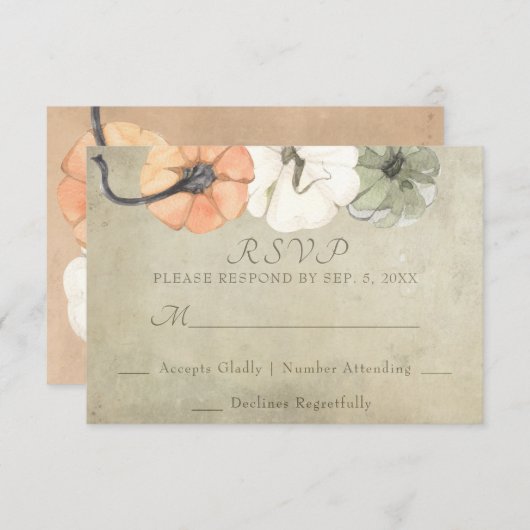 Rustikaler Herbst Weißer Herbst, Orange Pumpkins H RSVP Karte (Vorne/Hinten)