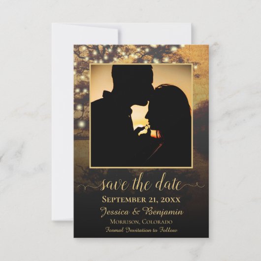 Rustikaler Herbstbaum mit Foto Hochzeit Save The Date (Vorderseite)