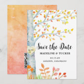 Rustikaler Herbstblätter-QR-Code Save-the-Date Save The Date (Vorne/Hinten)