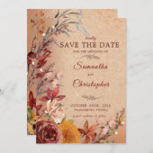 Rustikaler Herbstblutburgund Amber Amber Floral Save The Date (Vorne/Hinten)