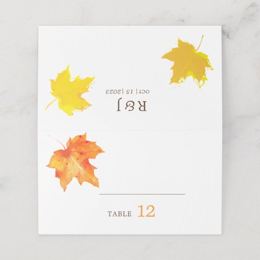 Rustikaler Herbstfall bei Liebe Hochzeit Platzkarte (Außenseite Aufgefaltet)