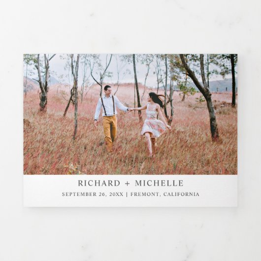 Rustikaler Herbstfall Bergwald Hochzeit See Dreifach Gefaltete Einladung (Cover)