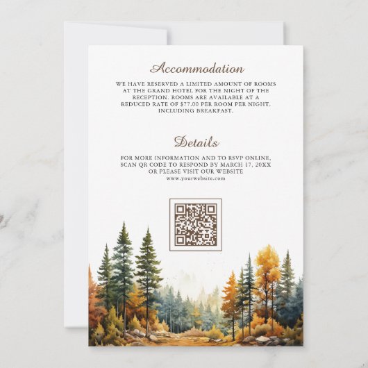 Rustikaler Herbstfall Bergwald QR-Code Hochzeit Einladung (Rückseite)