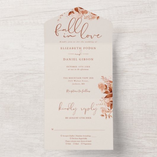 Rustikaler Herbstfall in Liebe florale Boho Hochze All In One Einladung (Innen Boden)
