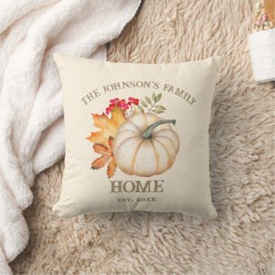 Rustikaler Herbstfall Pumpkin & Blätter Familienna Kissen