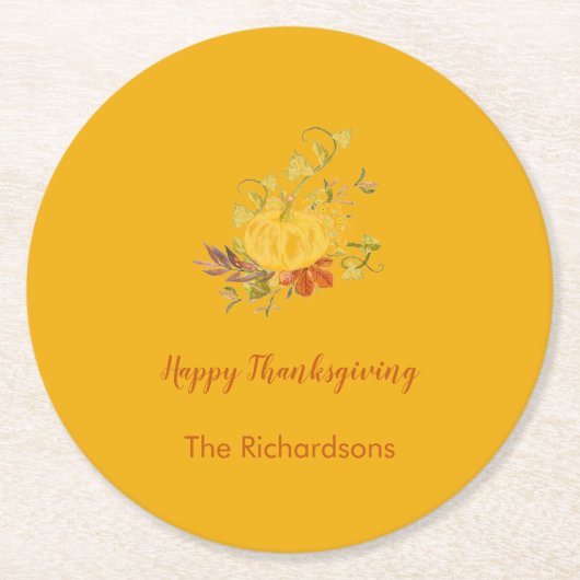 Rustikaler Herbstfall Pumpkin Erntedank Runder Pappuntersetzer (Vorderseite)